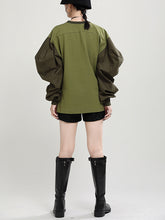 Women Round Neck Loose Casual Stitching Sweatshirt